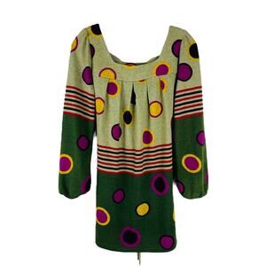 Aryeh green pink knit dot striped retro tunic tie top medium